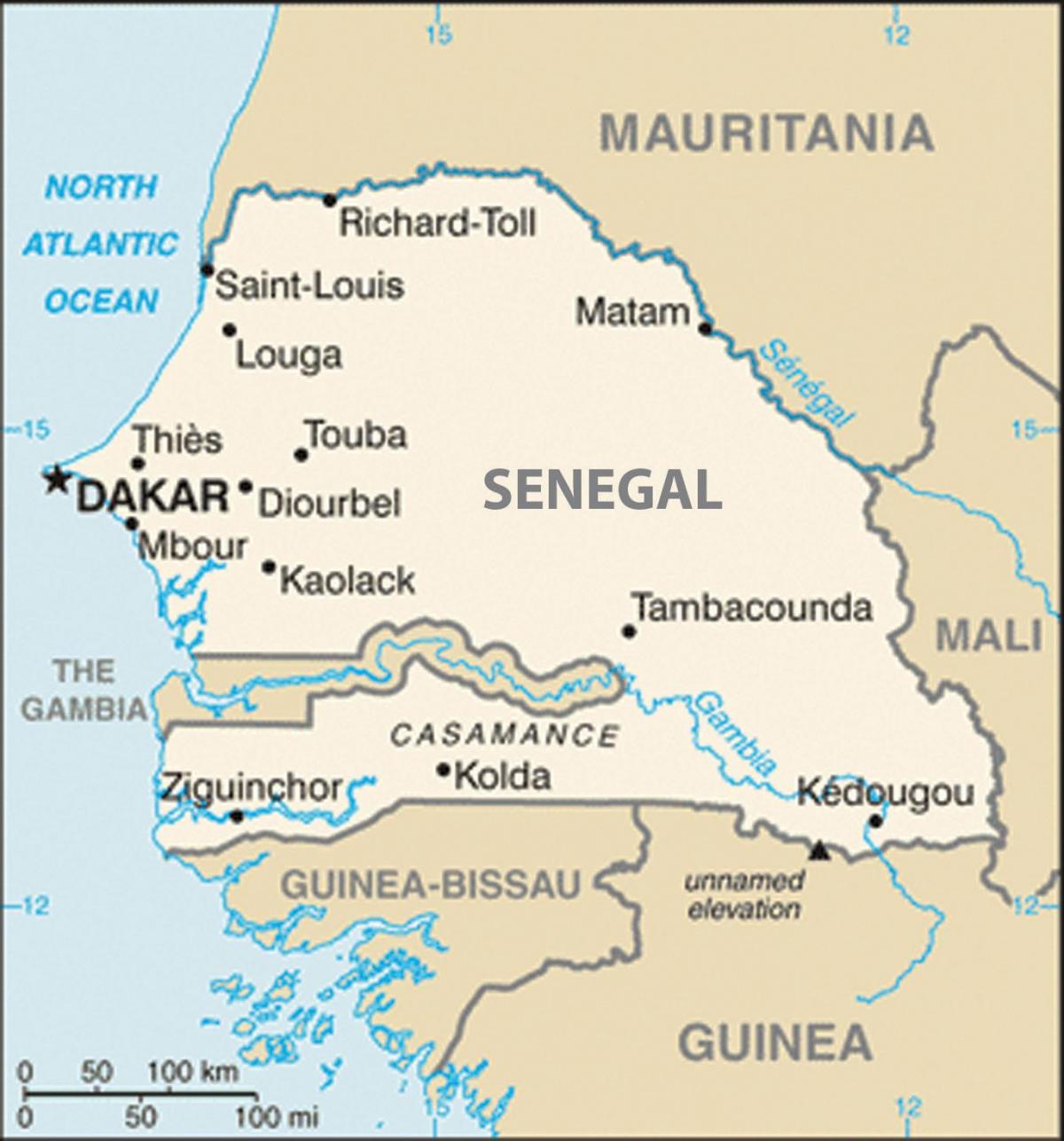 map of Senegal and surrounding countries